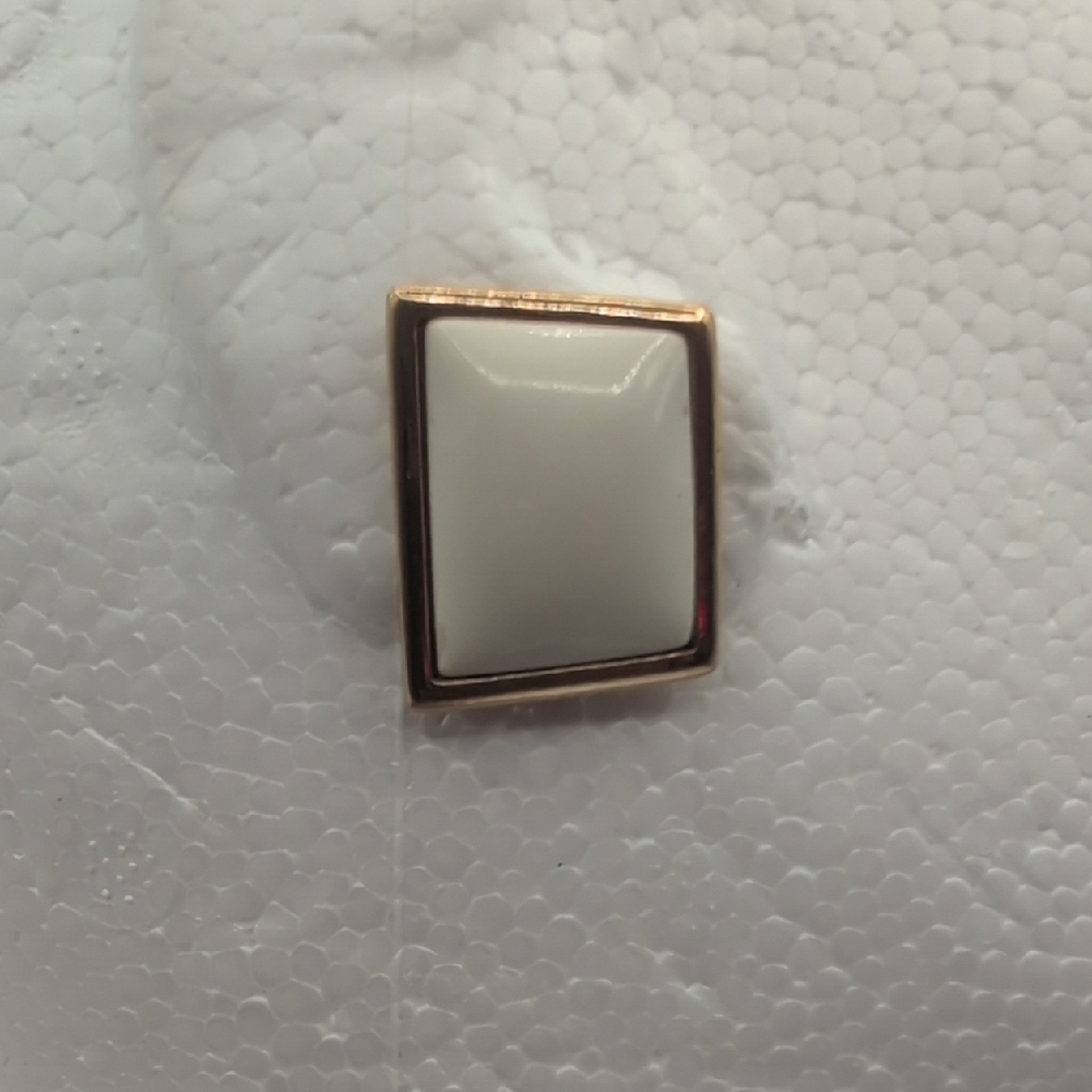 Gold Toned and White Focus Square Button Earrings